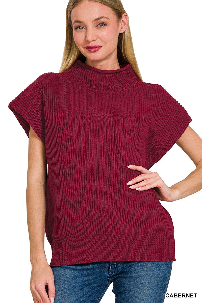 ZENANA Mock Neck Short Sleeve Sweater