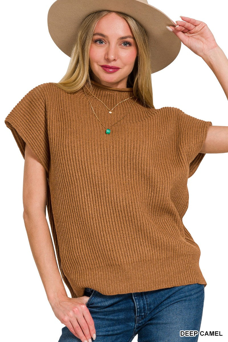 ZENANA Mock Neck Short Sleeve Sweater