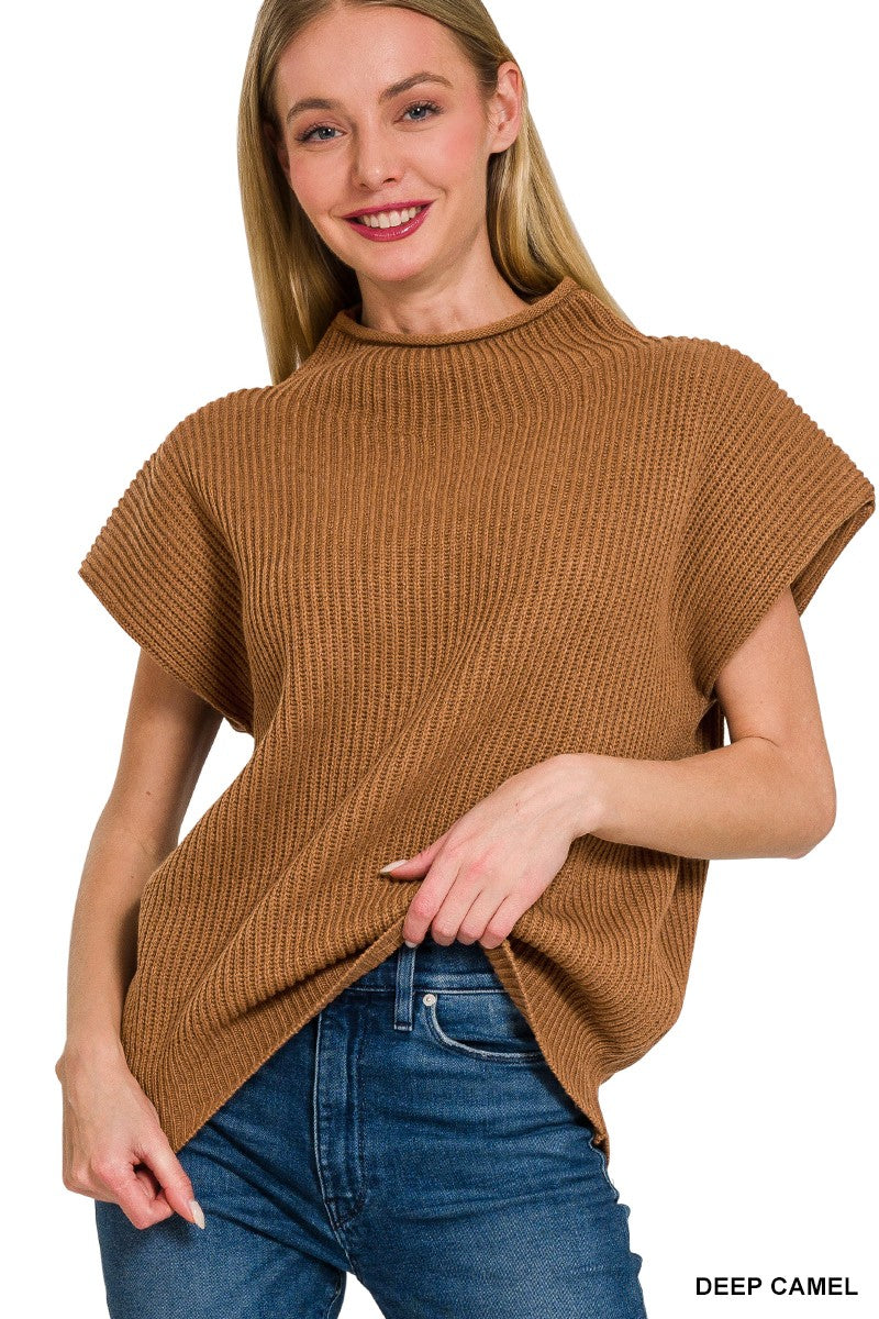 ZENANA Mock Neck Short Sleeve Sweater