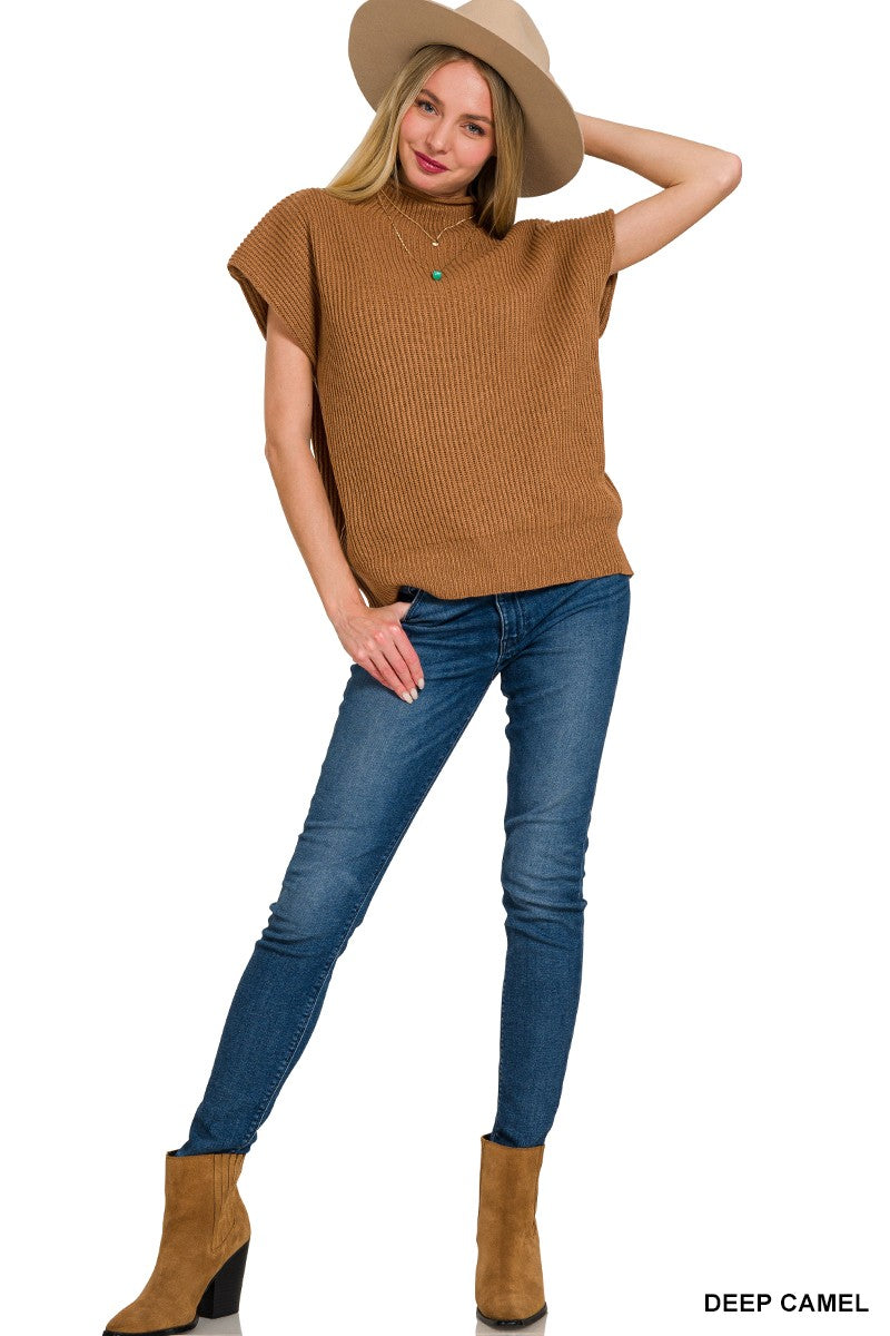 ZENANA Mock Neck Short Sleeve Sweater