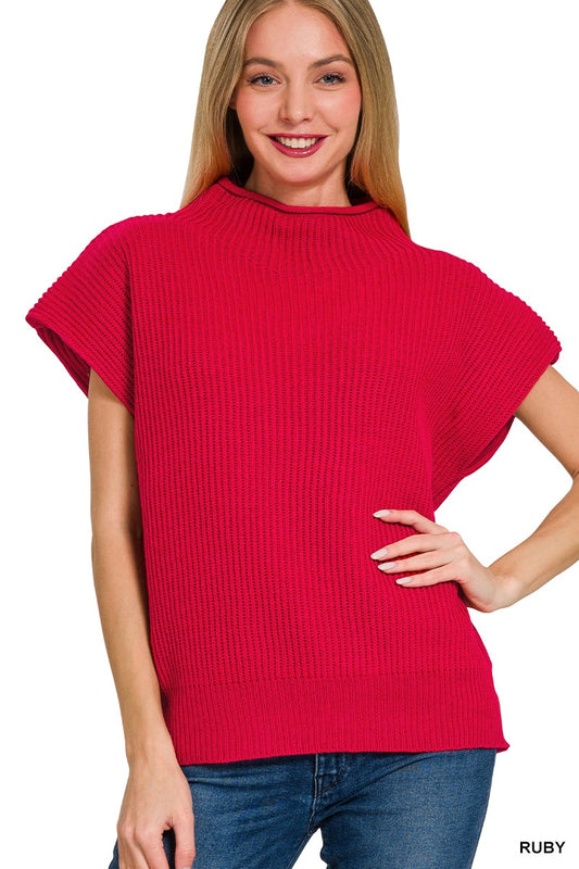 ZENANA Mock Neck Short Sleeve Sweater