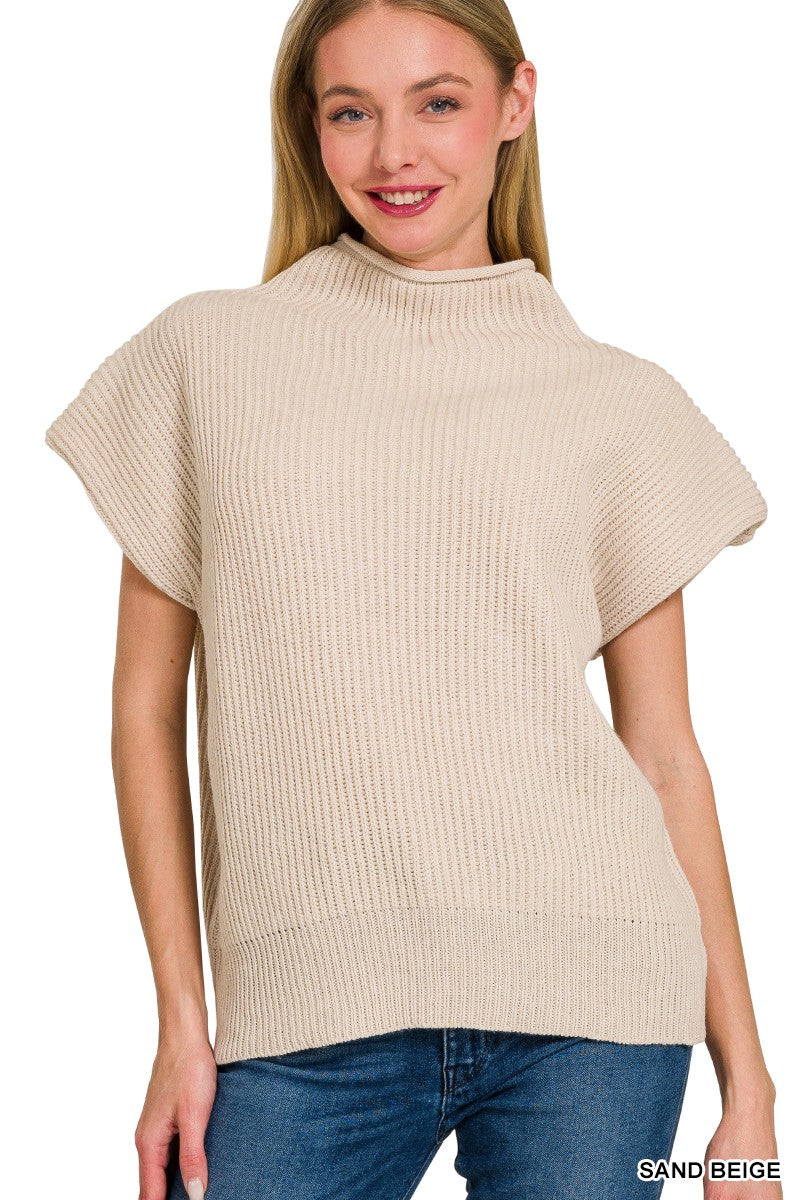 ZENANA Mock Neck Short Sleeve Sweater