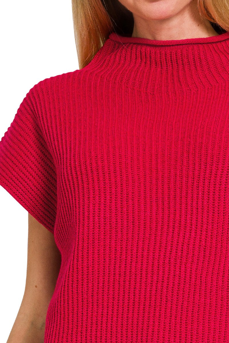 ZENANA Mock Neck Short Sleeve Sweater