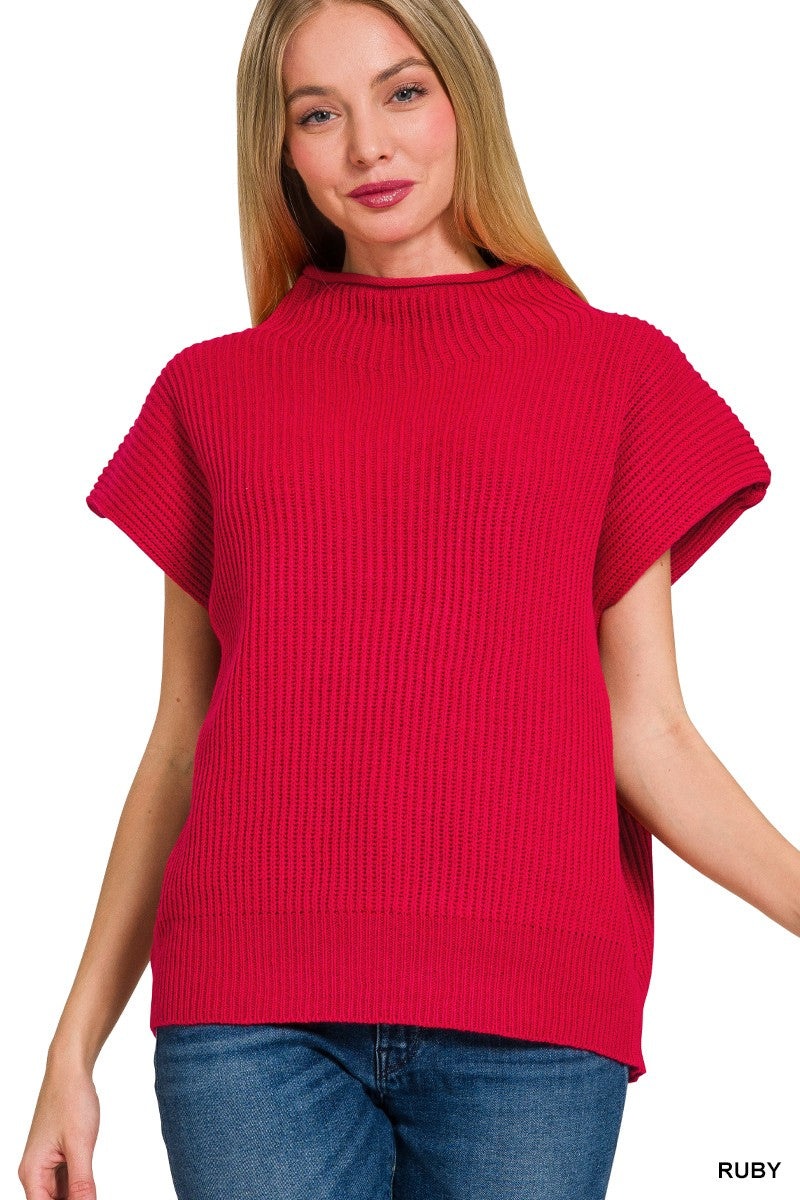 ZENANA Mock Neck Short Sleeve Sweater