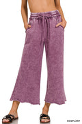 ZENANA Acid Wash Fleece Palazzo Pants with Pockets