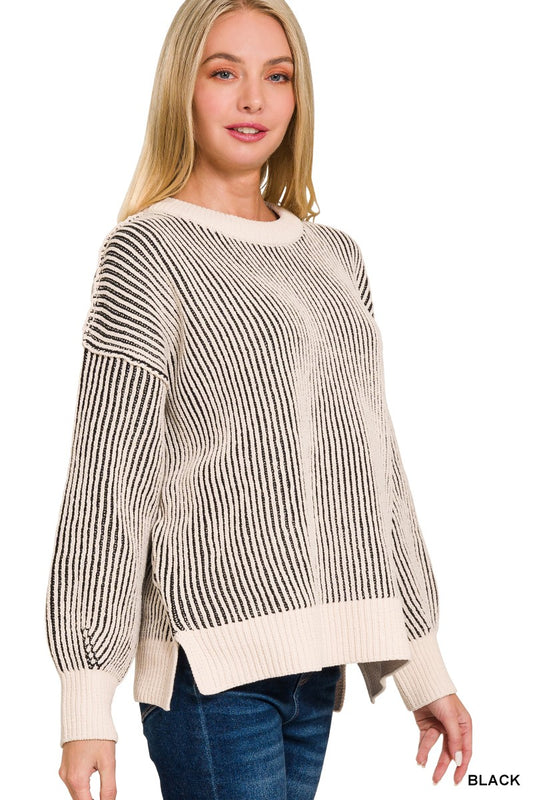 ZENANA Two Tone Crewneck Sweater