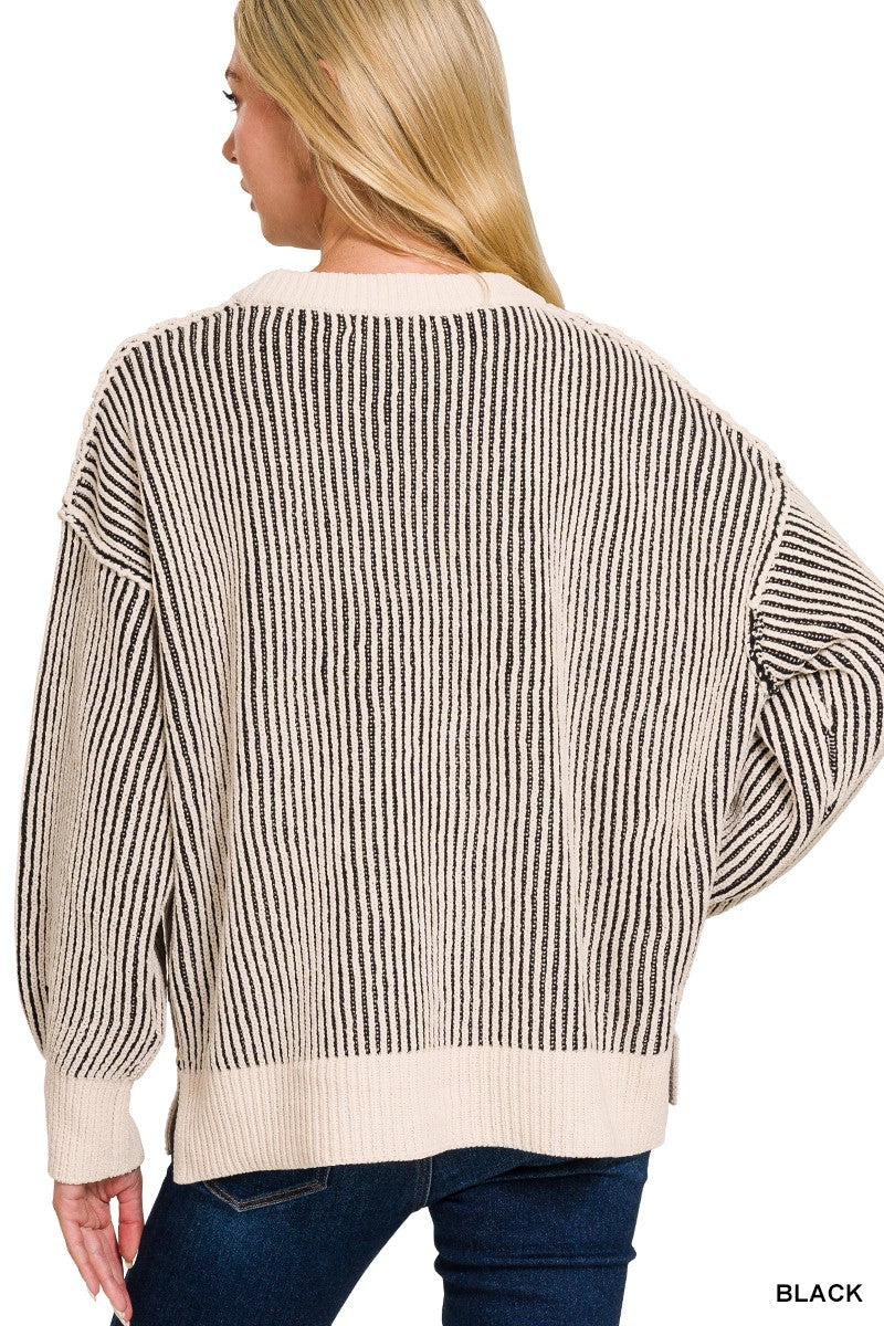 ZENANA Two Tone Crewneck Sweater