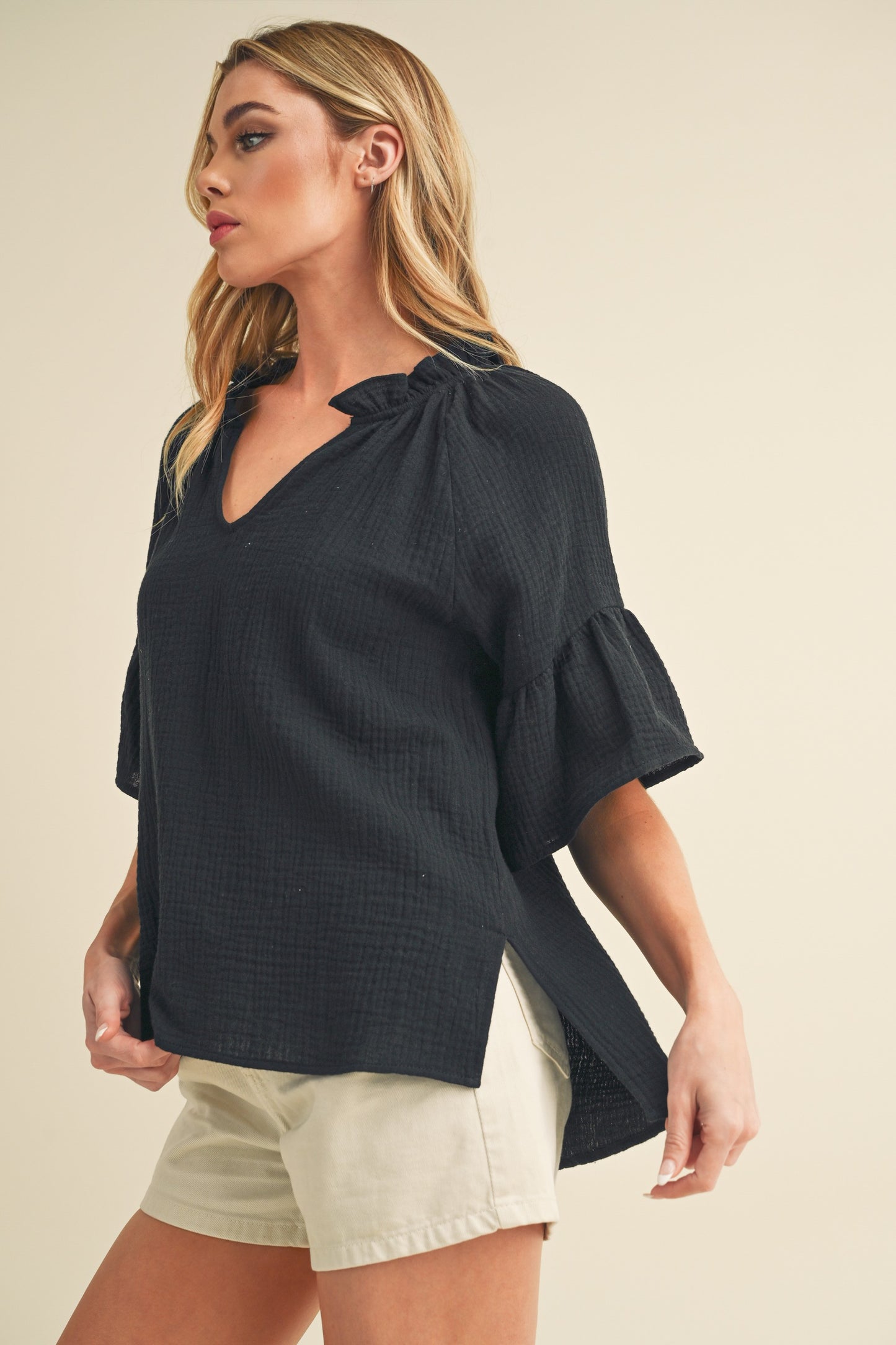 AEMI+CO Short Sleeve Ruffle Top