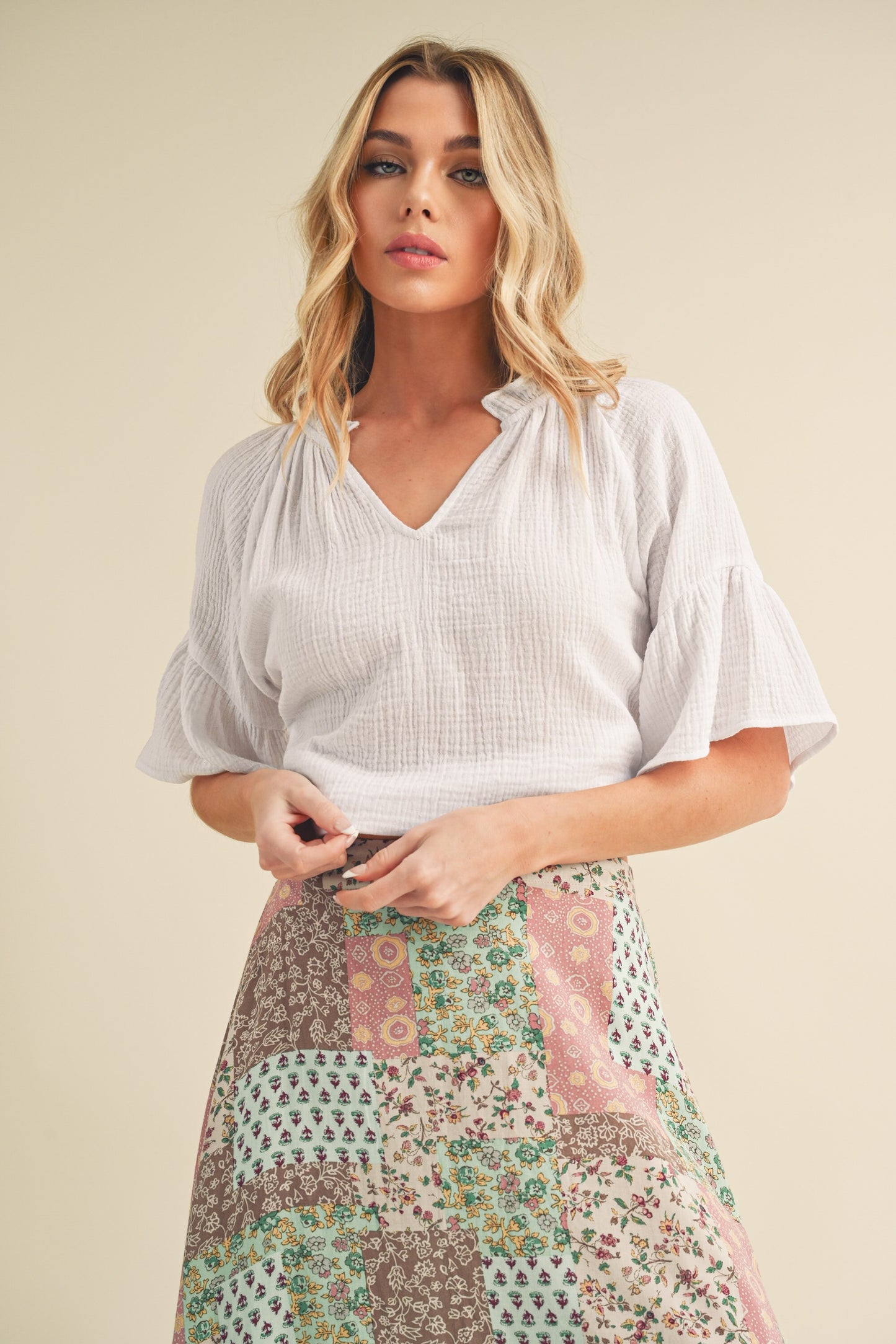 AEMI+CO Short Sleeve Ruffle Top