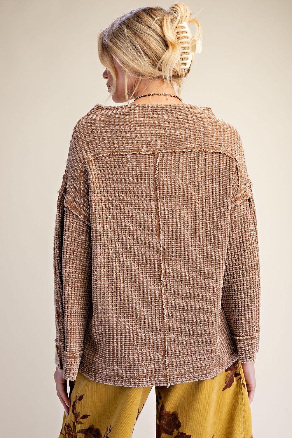 EASEL Washed Thermal Knit Off Shoulder Top