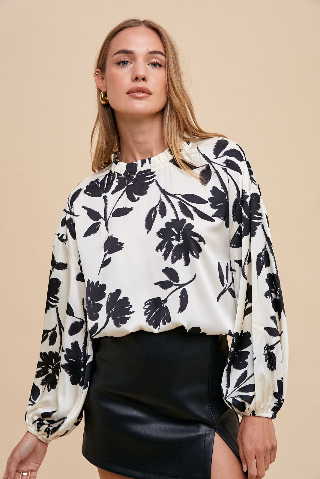 ANNIEWEAR Floral Printed Half High Neck Top
