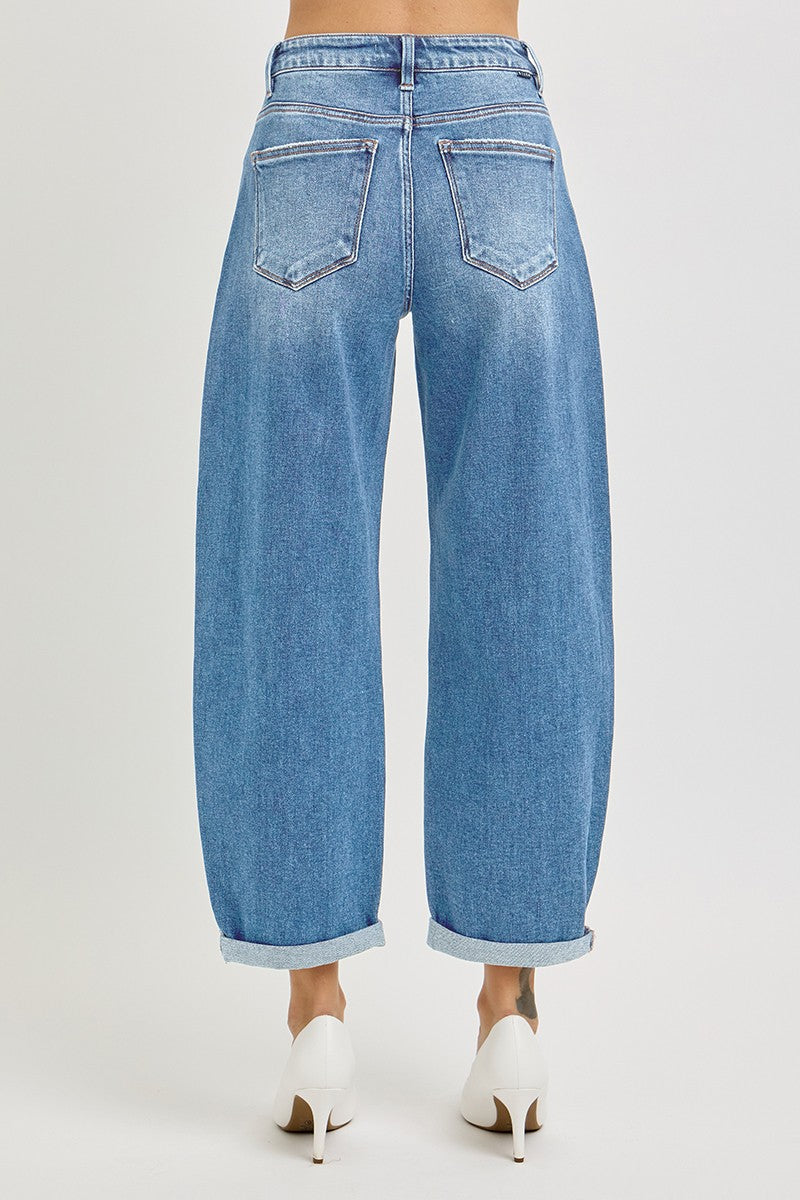 RISEN High Rise Crop Mild Barrel Cuffed Jeans