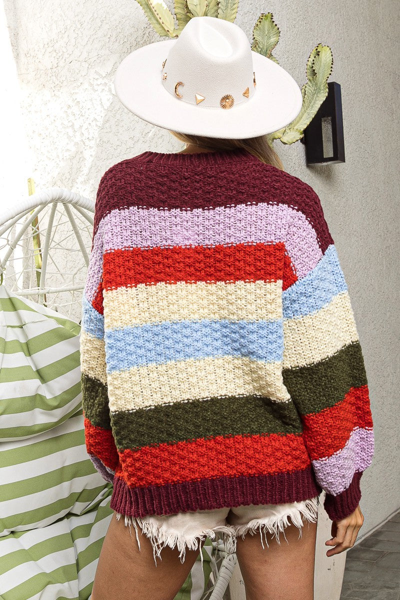 BIBI Striped Color Block Chunky Sweater