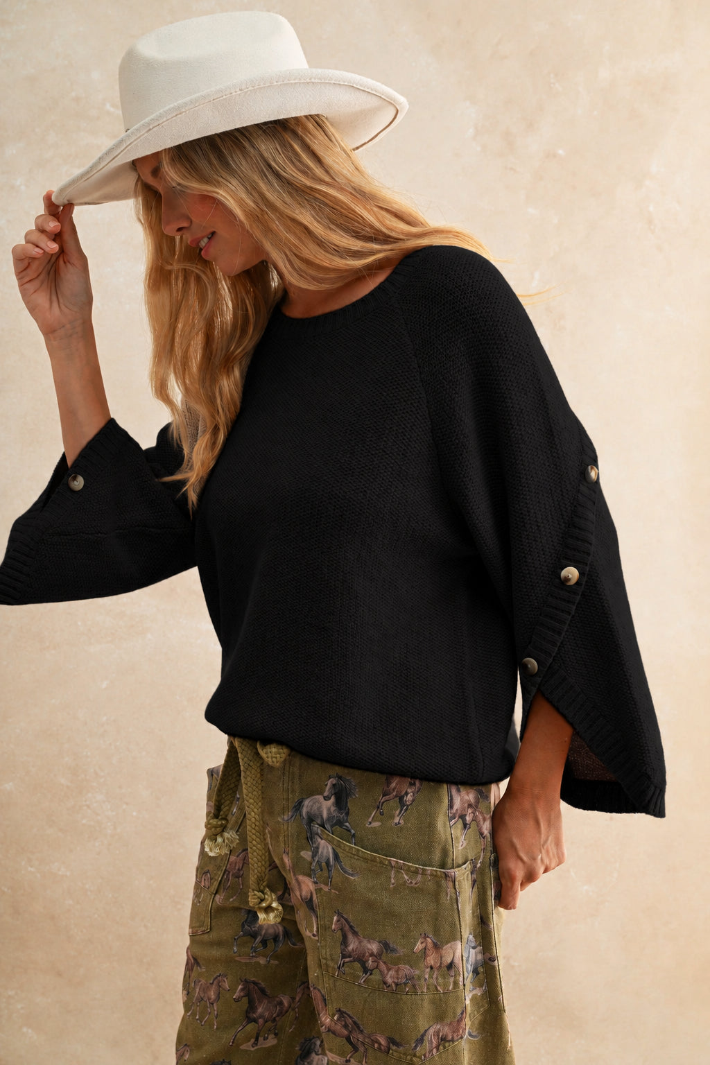 LOVLOV Black Button Sweater