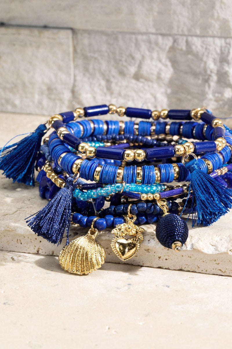 URBANISTA Deep Blue Charm and Bead Bracelet Set