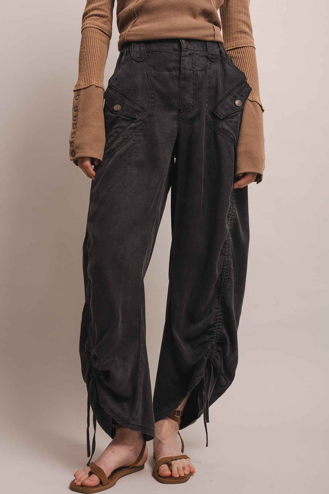 BLUE VELVET Ruched Leg Cargo Pants