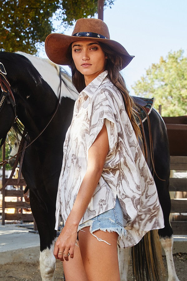 BUCKETLIST Marble Print Oversized Shirt