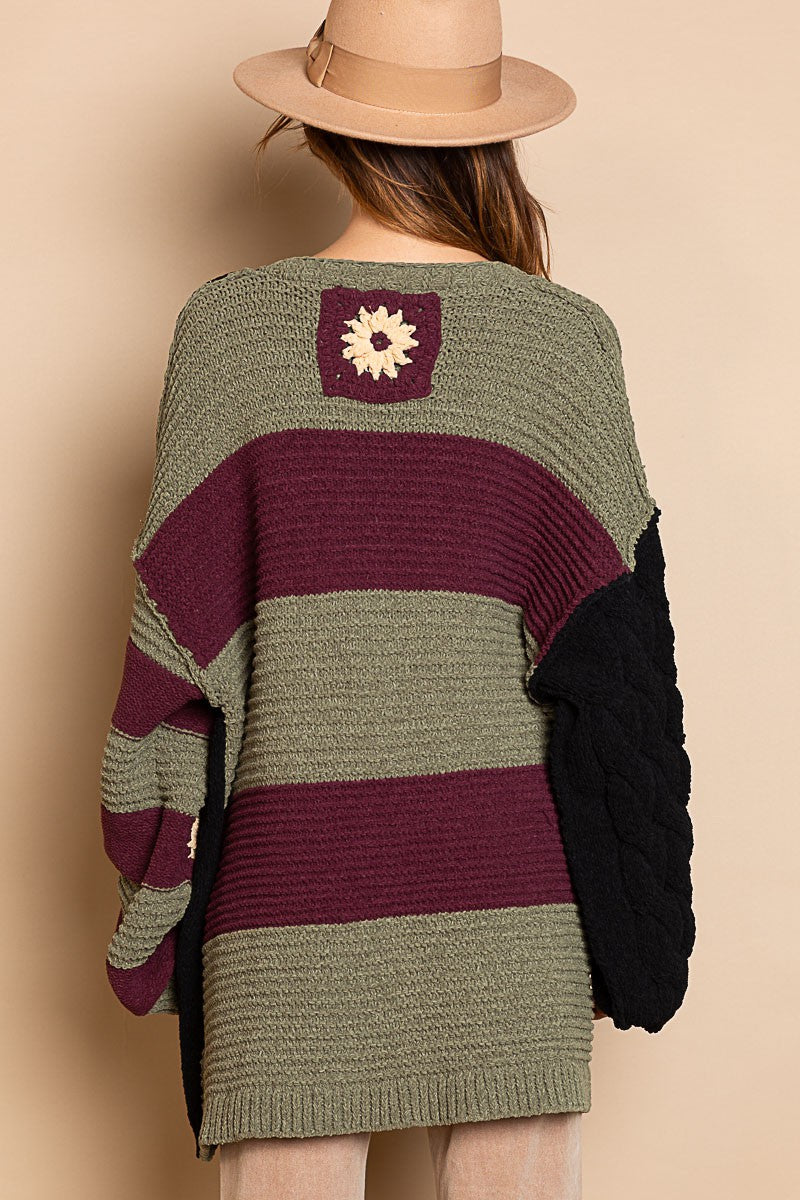 POL Color Block Loop Cardigan