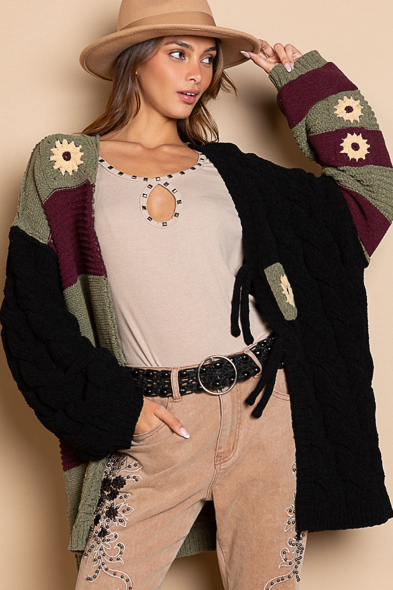 POL Color Block Loop Cardigan