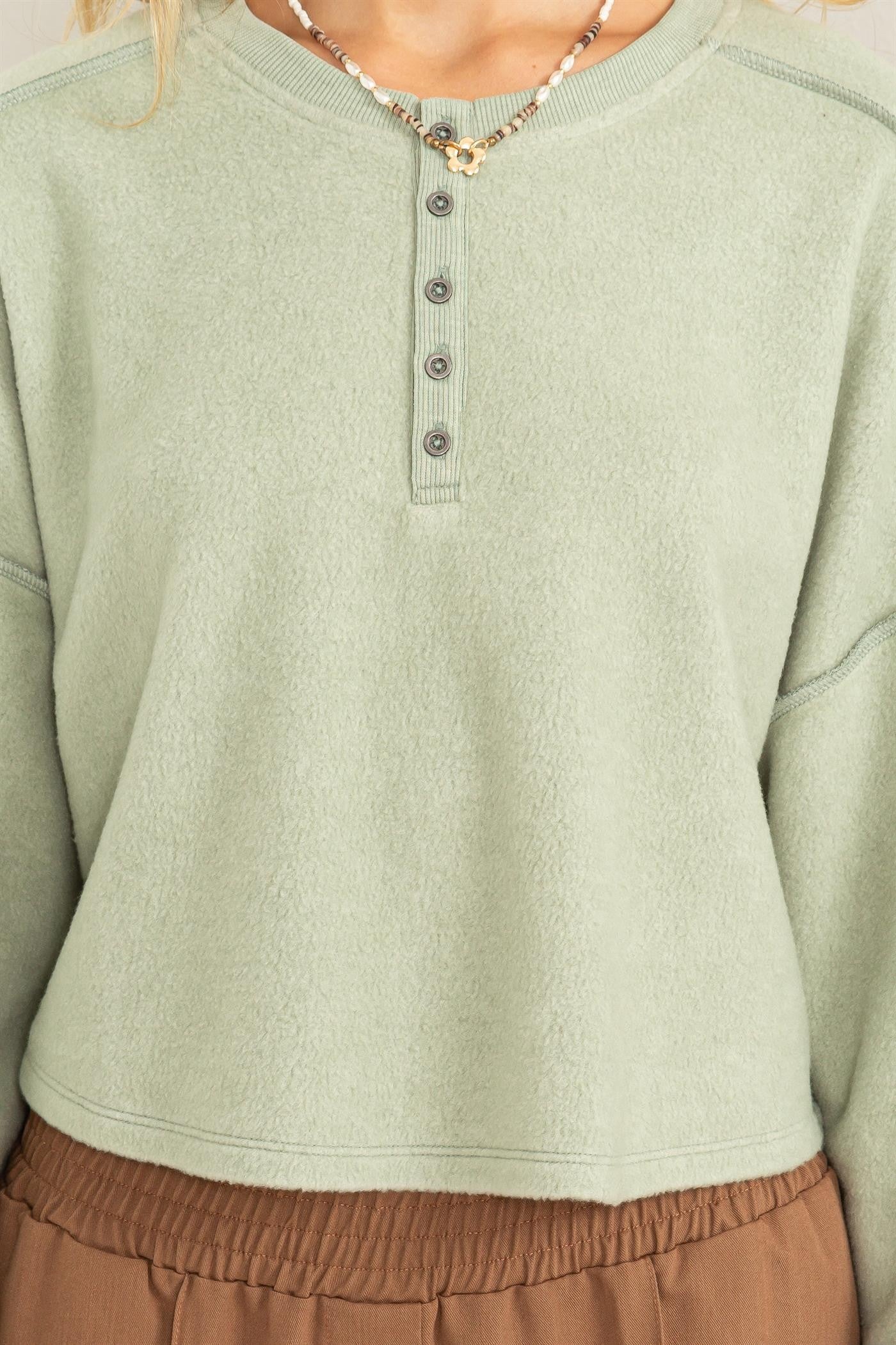 HYFVE Iceberg Green Cropped Henley Sweatshirt