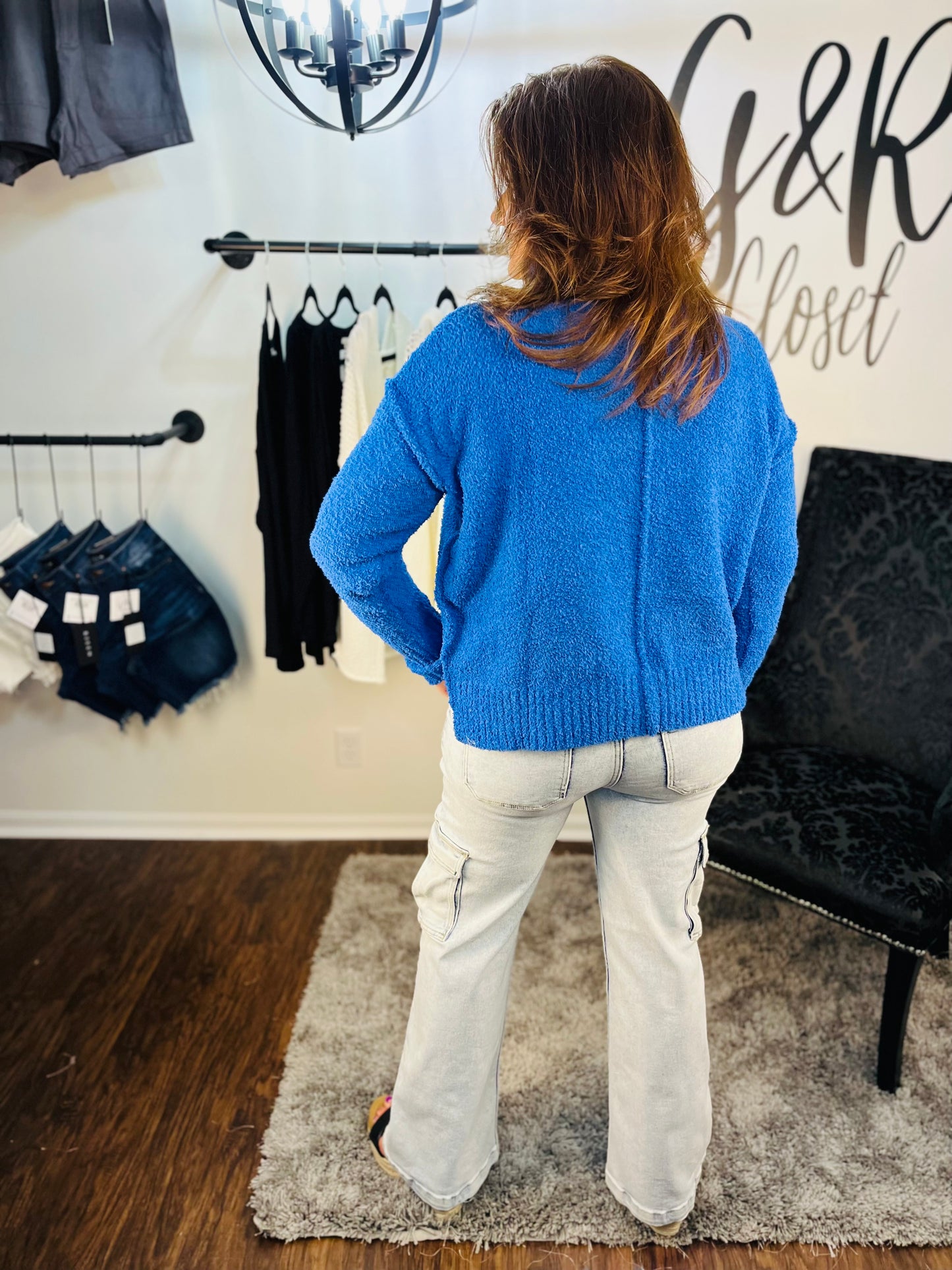 DAVI & DANI Cozy Cobalt Mock Neck Sweater