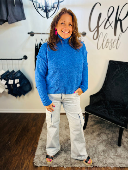 DAVI & DANI Cozy Cobalt Mock Neck Sweater