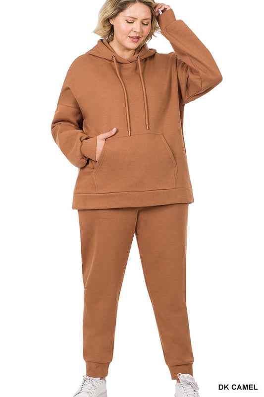 ZENANA Plus Kangaroo Pocket Hoodie and Sweatpants Set