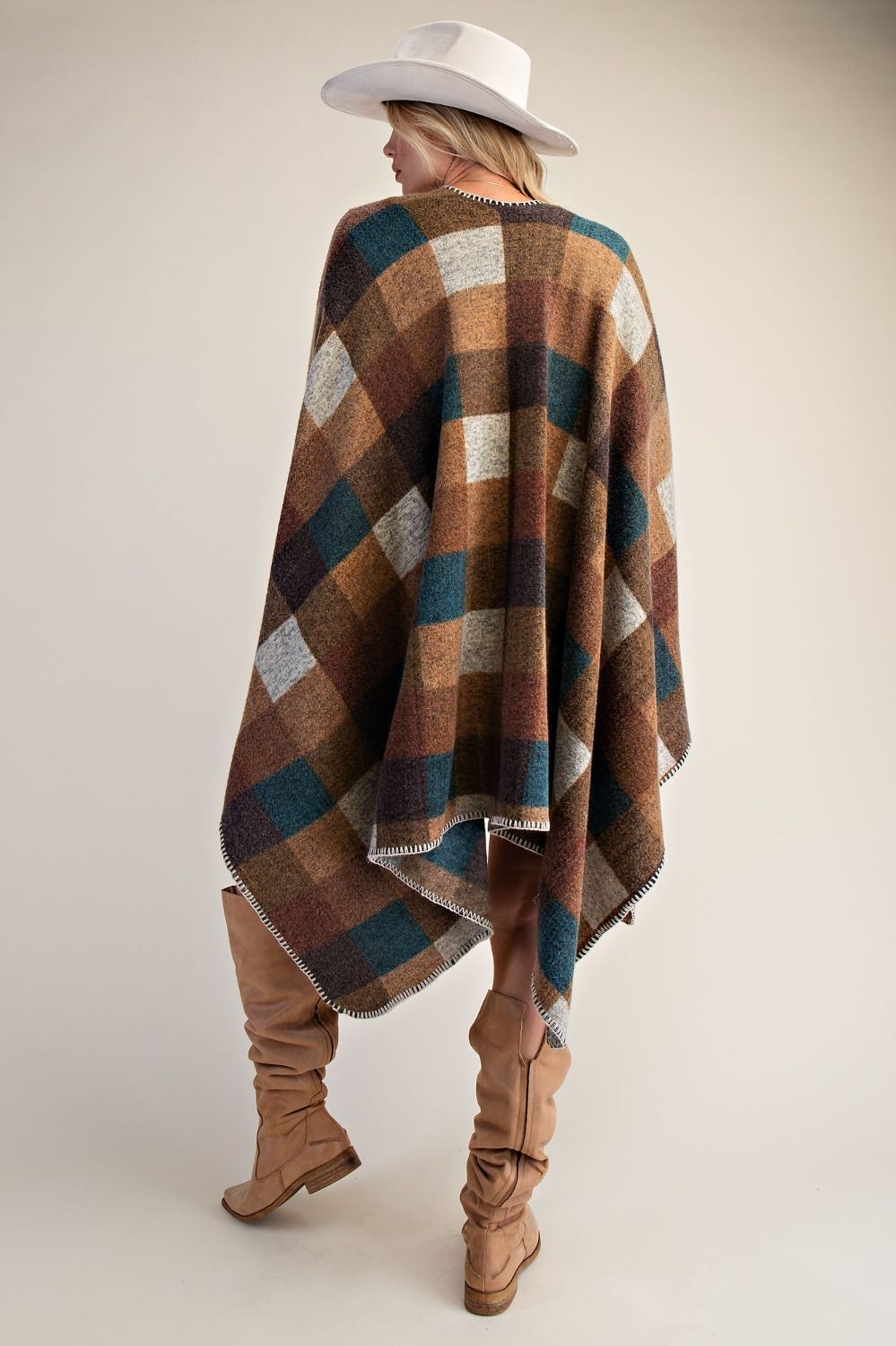 EASEL Plaid Pattern Brushed Hacci Oversized Cape