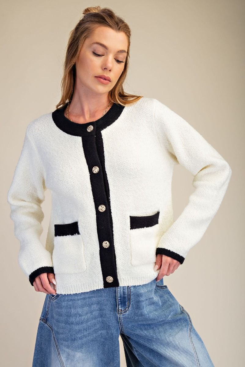 EASEL Cream and Black Cardigan