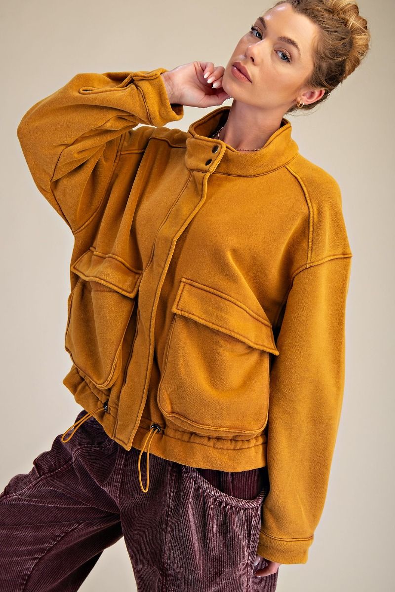 EASEL Washed Zip Up Bomber Jacket