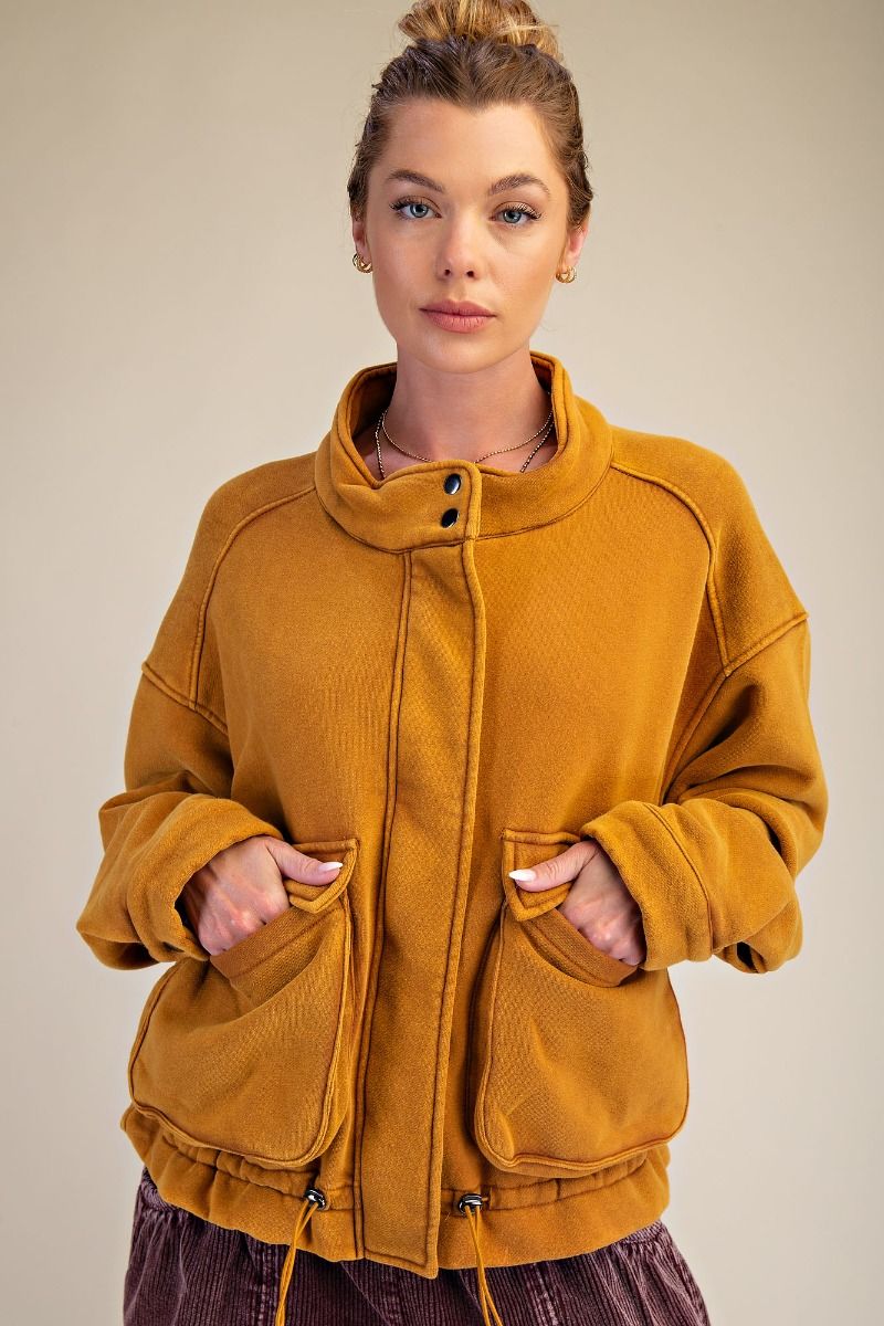 EASEL Washed Zip Up Bomber Jacket