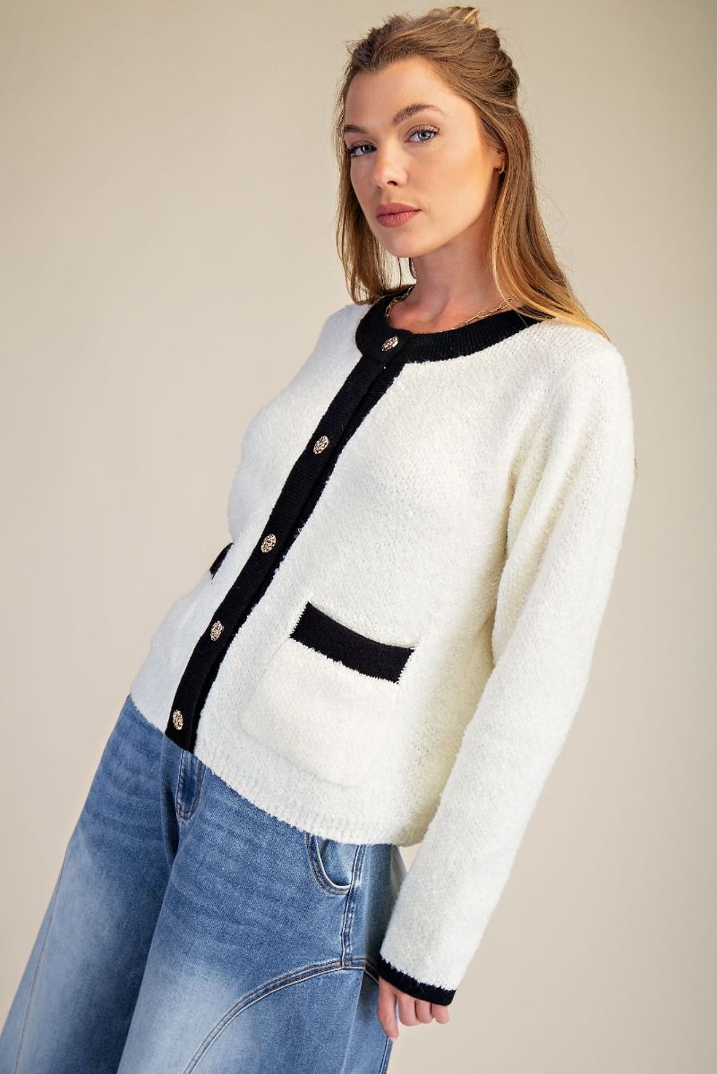 EASEL Cream and Black Cardigan