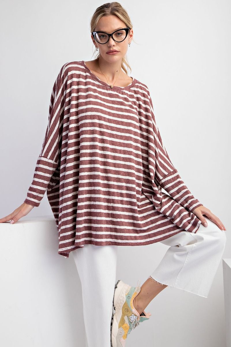 EASEL Plus Striped Oversized Top