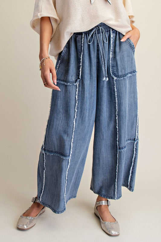 EASEL Washed Chambray Palazzo Pants Full Size Run