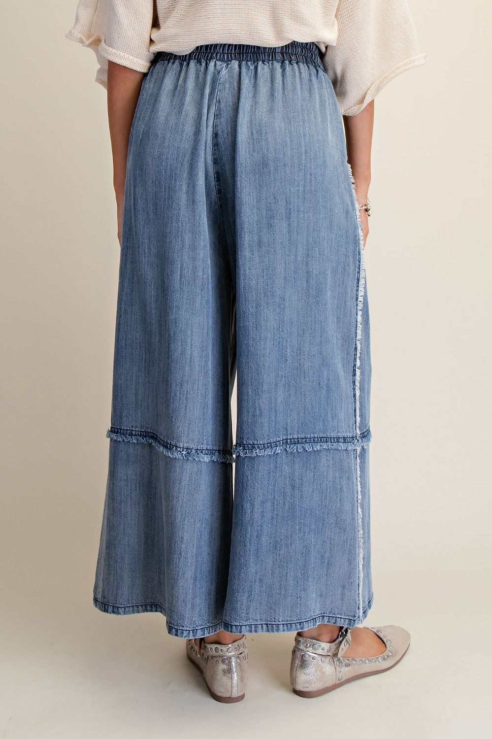 EASEL Washed Chambray Palazzo Pants Full Size Run