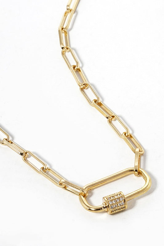 WONA White Gold Cz Carabiner Paperclip Chain Necklace