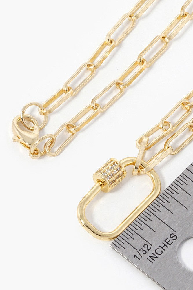WONA White Gold Cz Carabiner Paperclip Chain Necklace