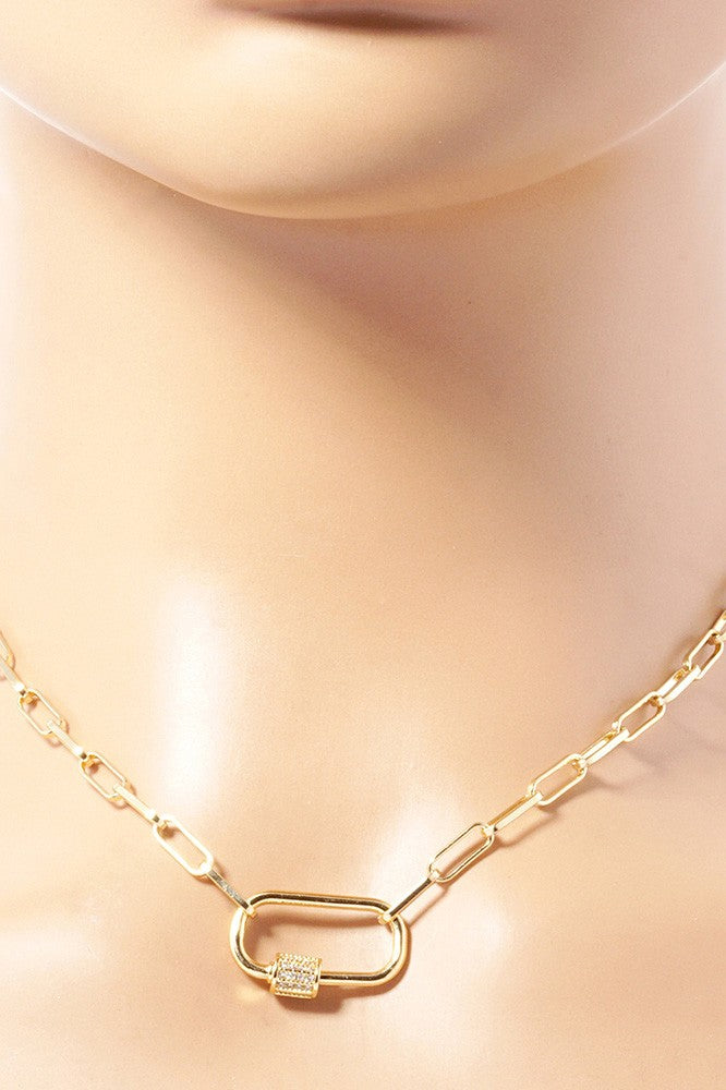 WONA White Gold Cz Carabiner Paperclip Chain Necklace