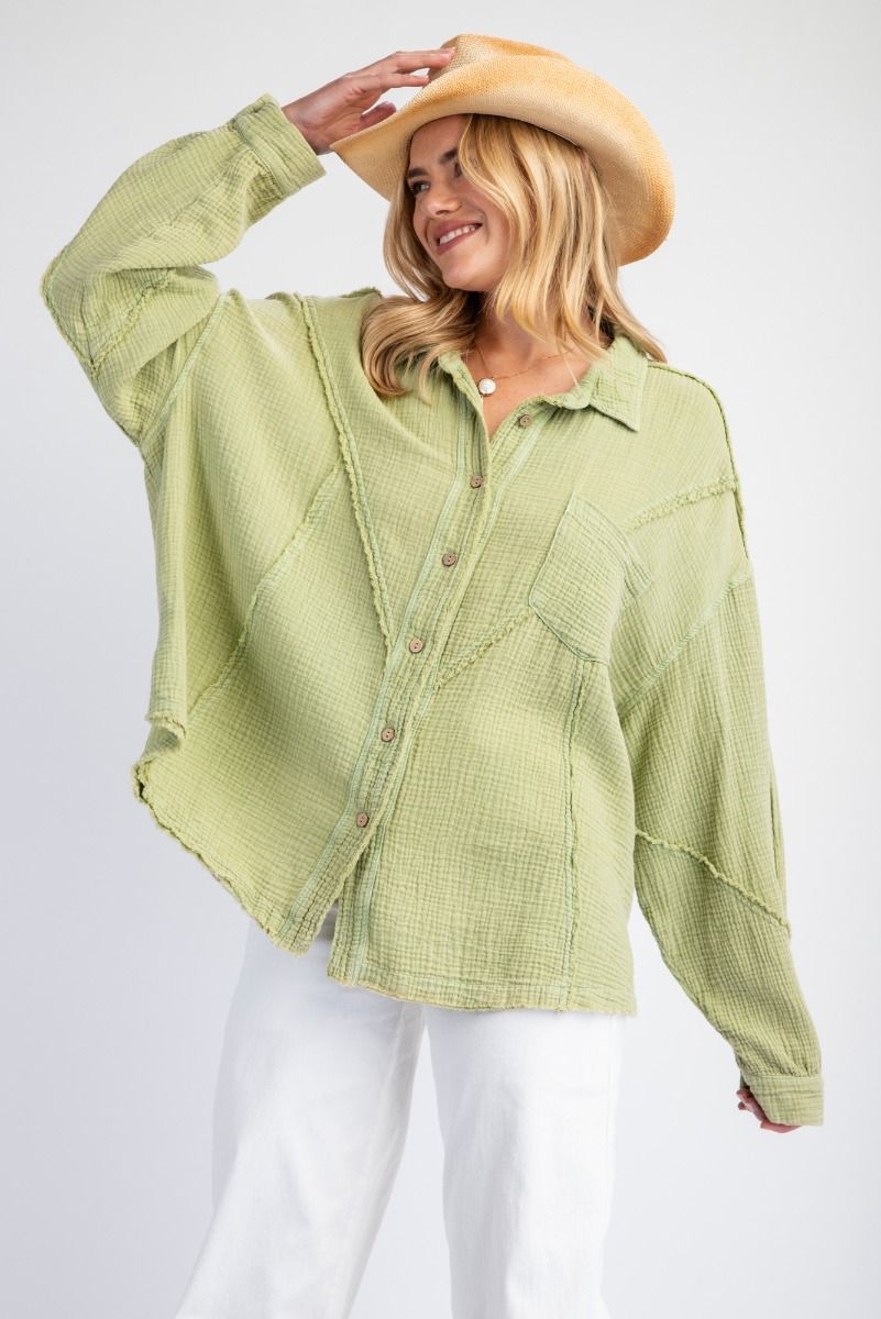 EASEL Plus Sage Green Gauze Shirt
