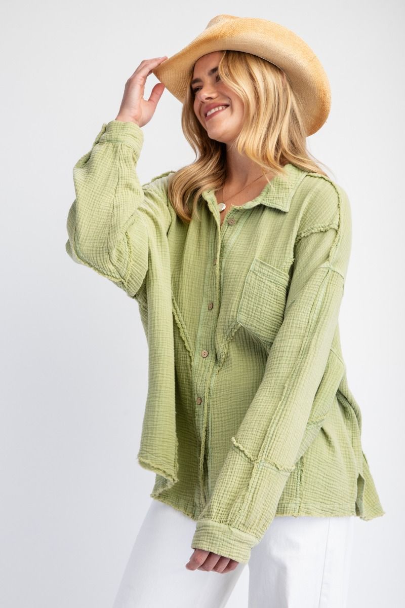EASEL Plus Sage Green Gauze Shirt
