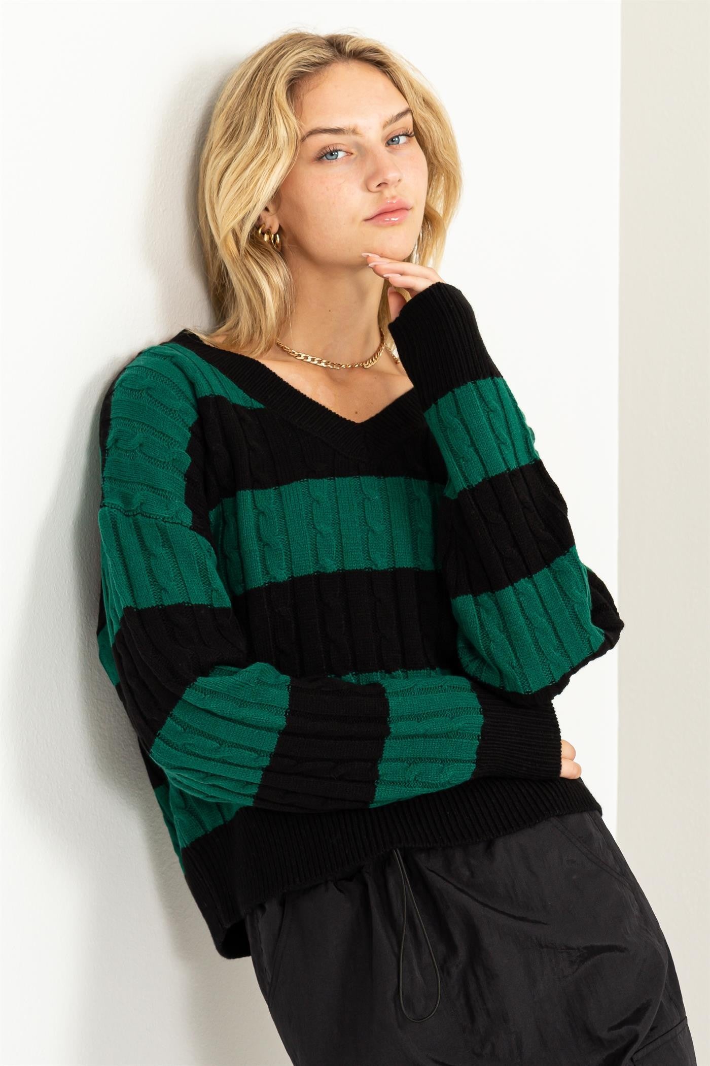 HYFVE Striped Cable Knit Sweater