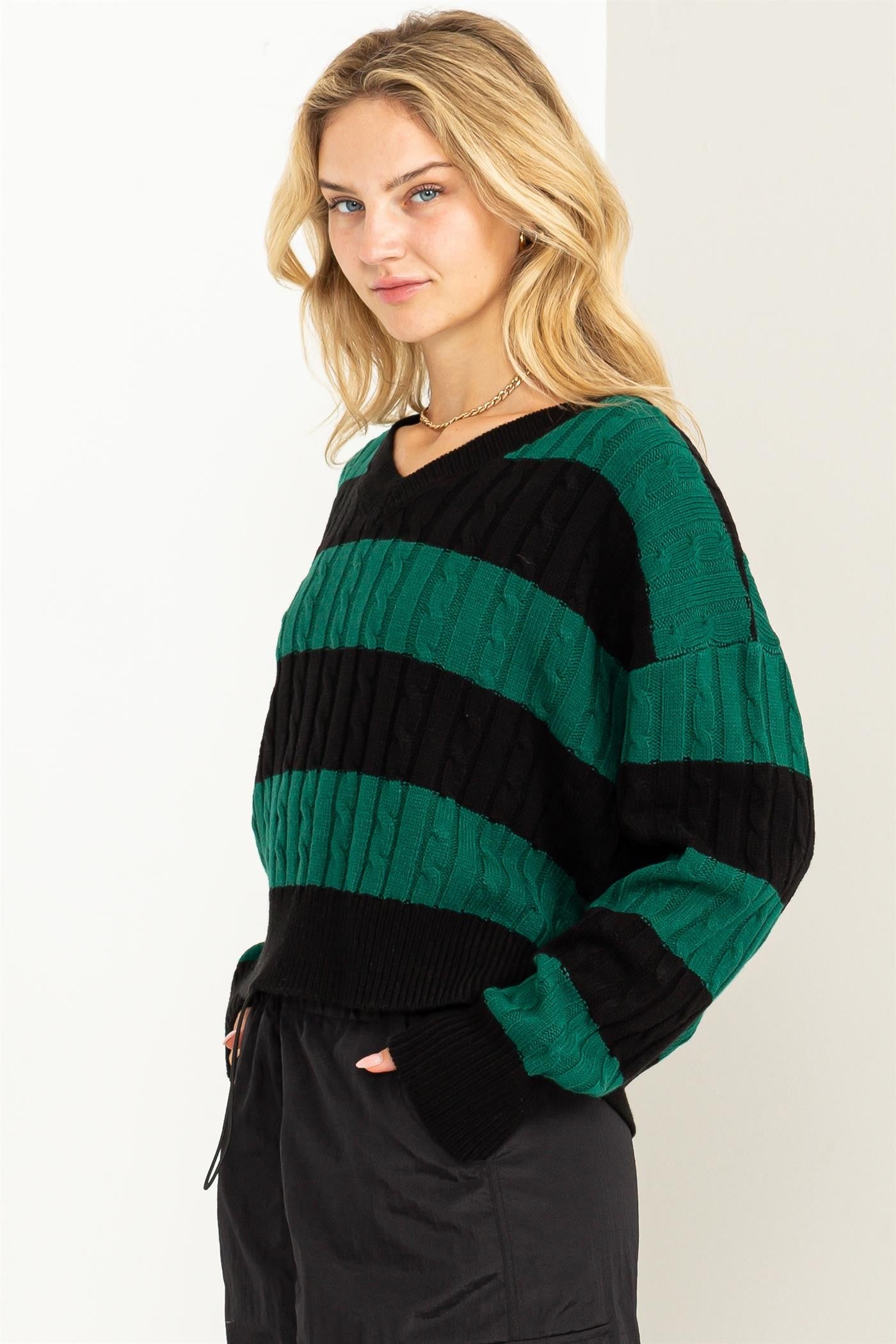 HYFVE Striped Cable Knit Sweater