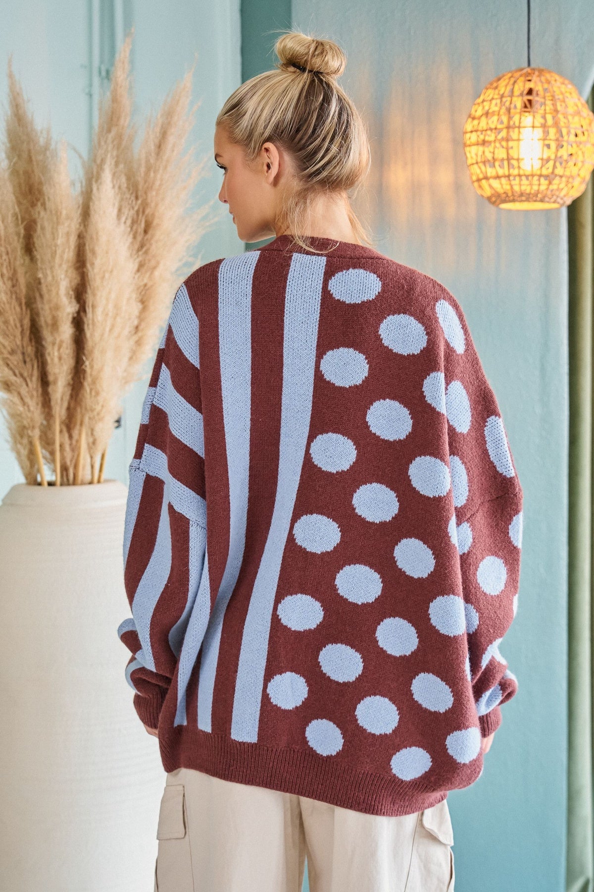 JADE BY JANE Plus Dot & Stripe Knit Cardigan