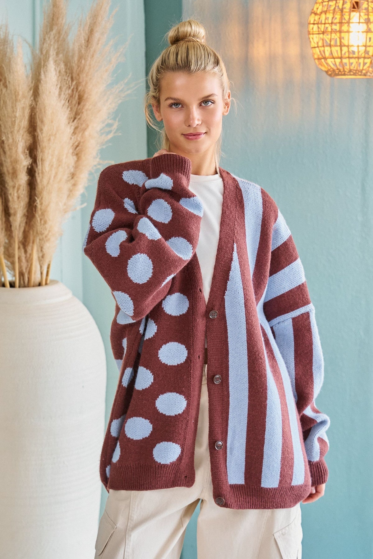 JADE BY JANE Plus Dot & Stripe Knit Cardigan