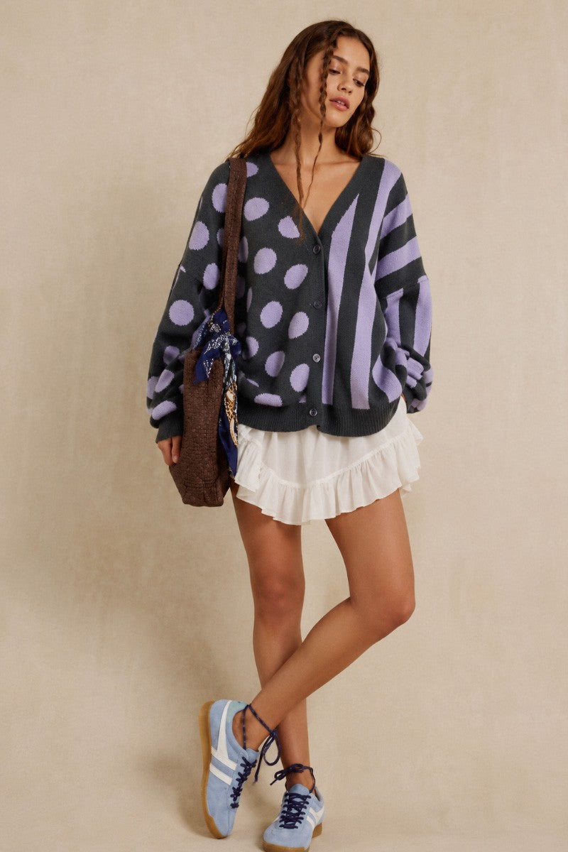 JADE BY JANE Plus Dot & Stripe Knit Cardigan