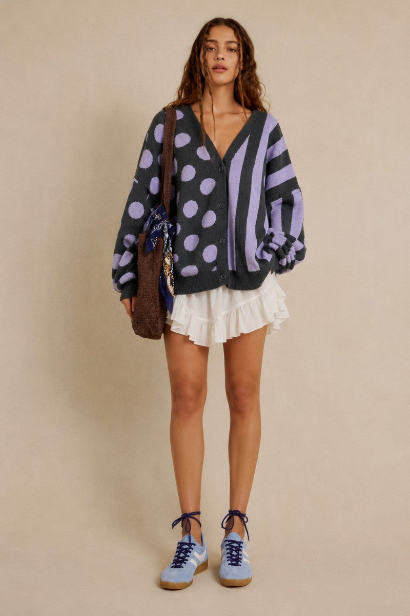 JADE BY JANE Plus Dot & Stripe Knit Cardigan