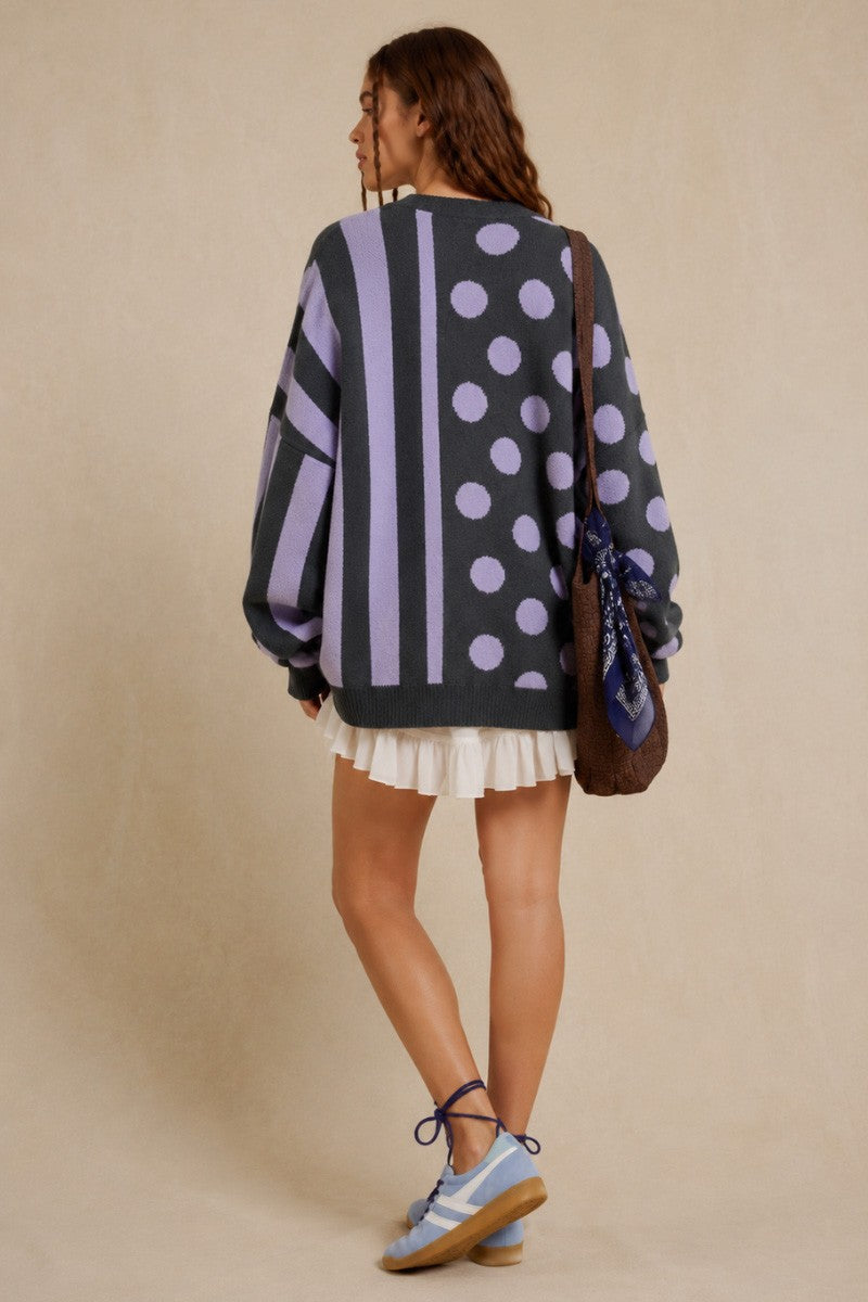 JADE BY JANE Plus Dot & Stripe Knit Cardigan