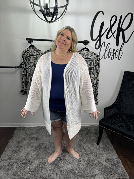 GIGIO Plus Mesh Open Front Long Cardigan