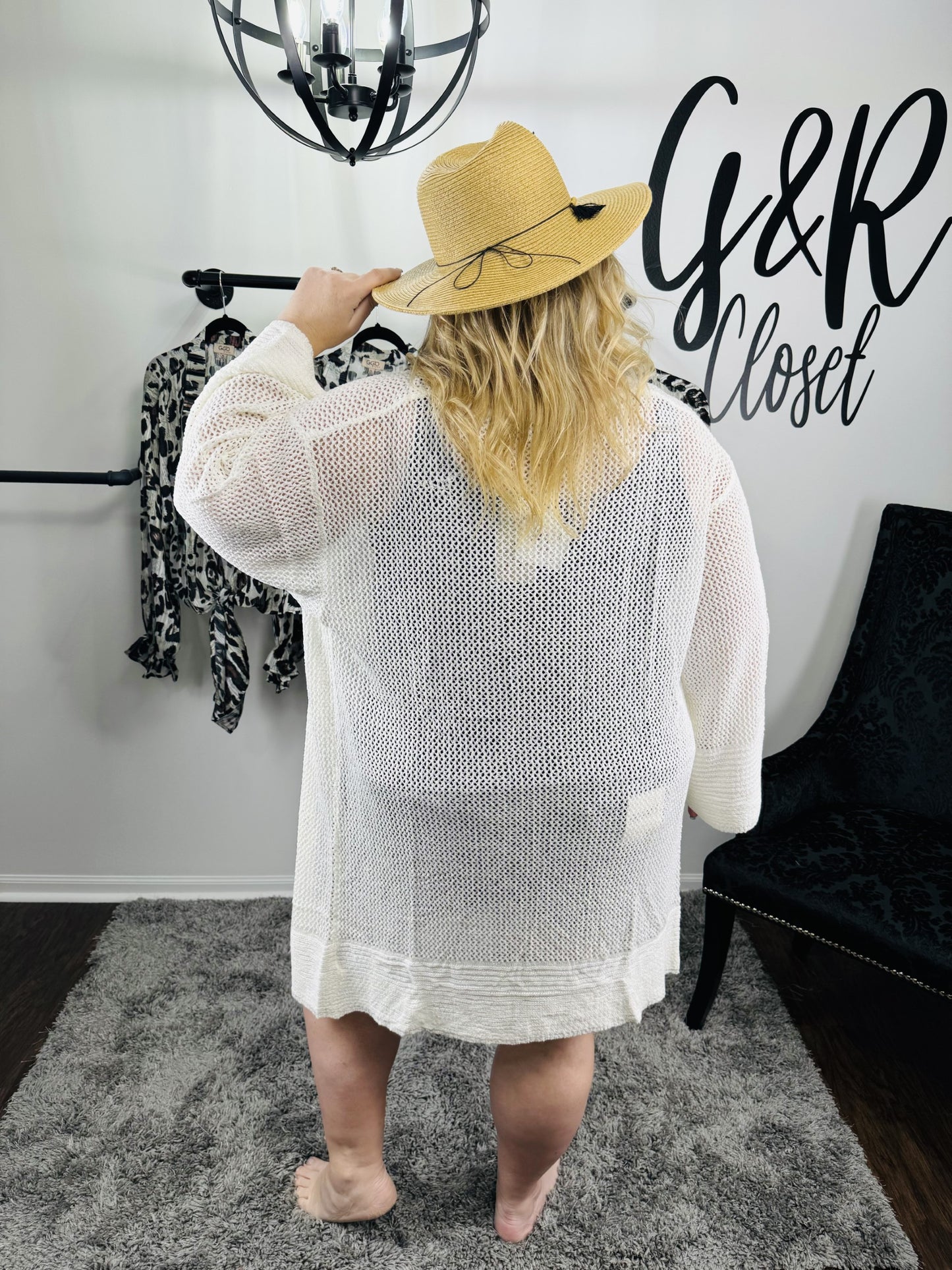 GIGIO Plus Mesh Open Front Long Cardigan