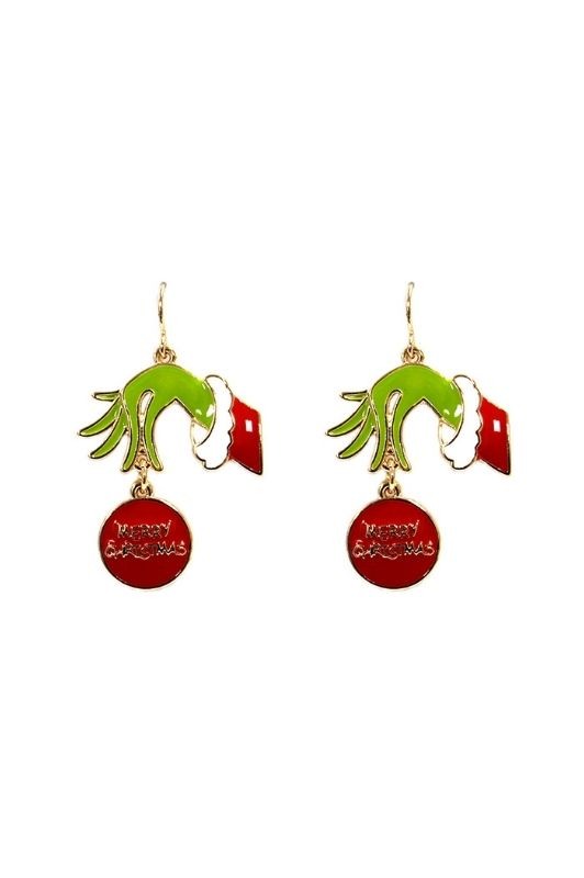 JOBERRY Merry Christmas Ornament Grinch Hand Earrings